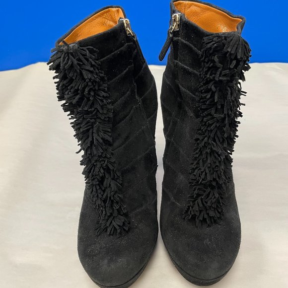 Gucci Black Suede Fringe Accent Lace-Up Boots - 35.5 (5) - Picture 1 of 7